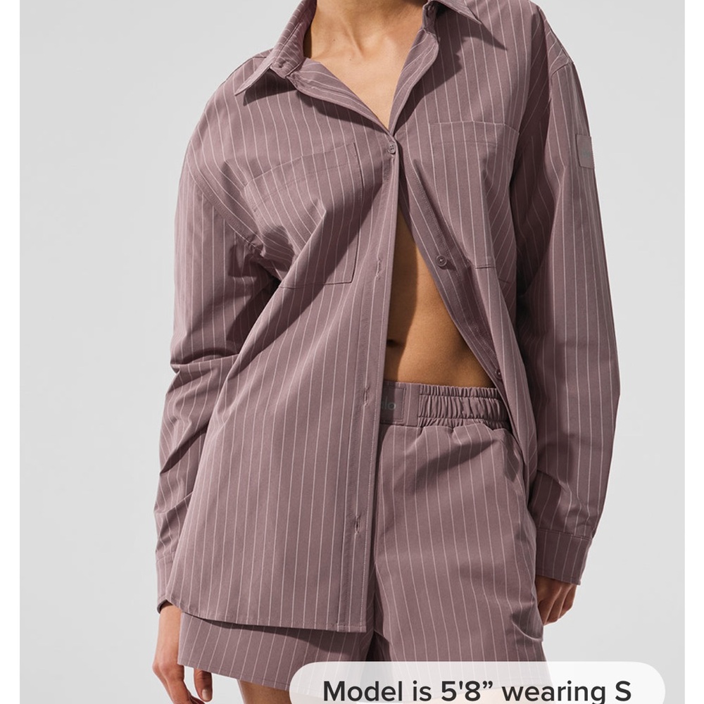 ALO Yoga Mauve Striped Button-Up Top